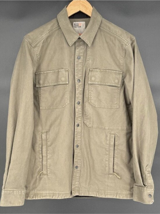 5.11 Tactical Other - 5.11 Tactical Mens Cargo Pocket Utility Jacket With Snap Closures  S Green Field